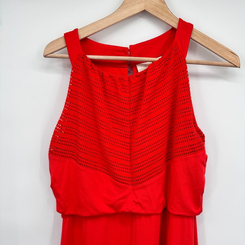 CHICO'S Red Eylet Texture Detail Halter Maxi Dress // S - Picture 2 of 15
